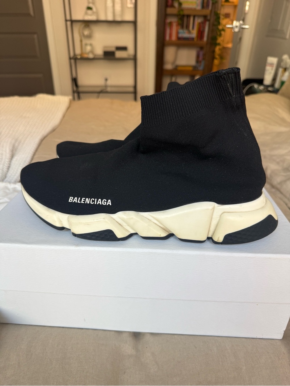 Balenciaga Black Sock-Style Speed Trainer with Cream Sole